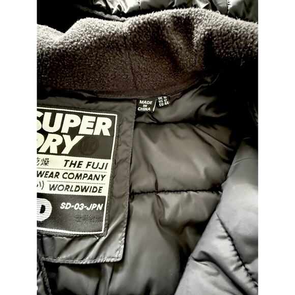 SUPERDRY Womens Sz 12 Pullover Puffer Jacket with Hood Black 1/4 Zip UK 16 EU 44 - Picture 11 of 12